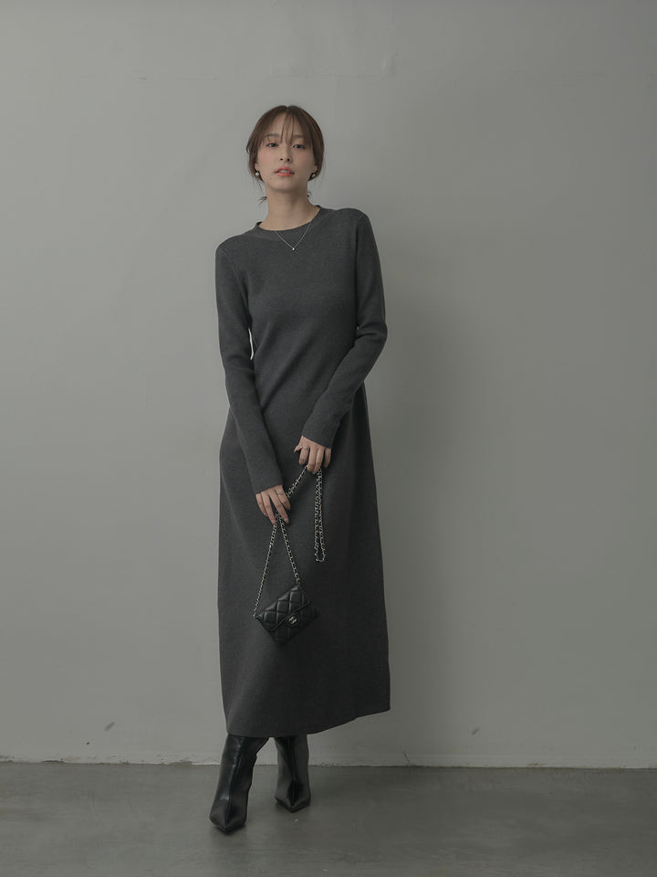 バックリボンニットロングワンピース