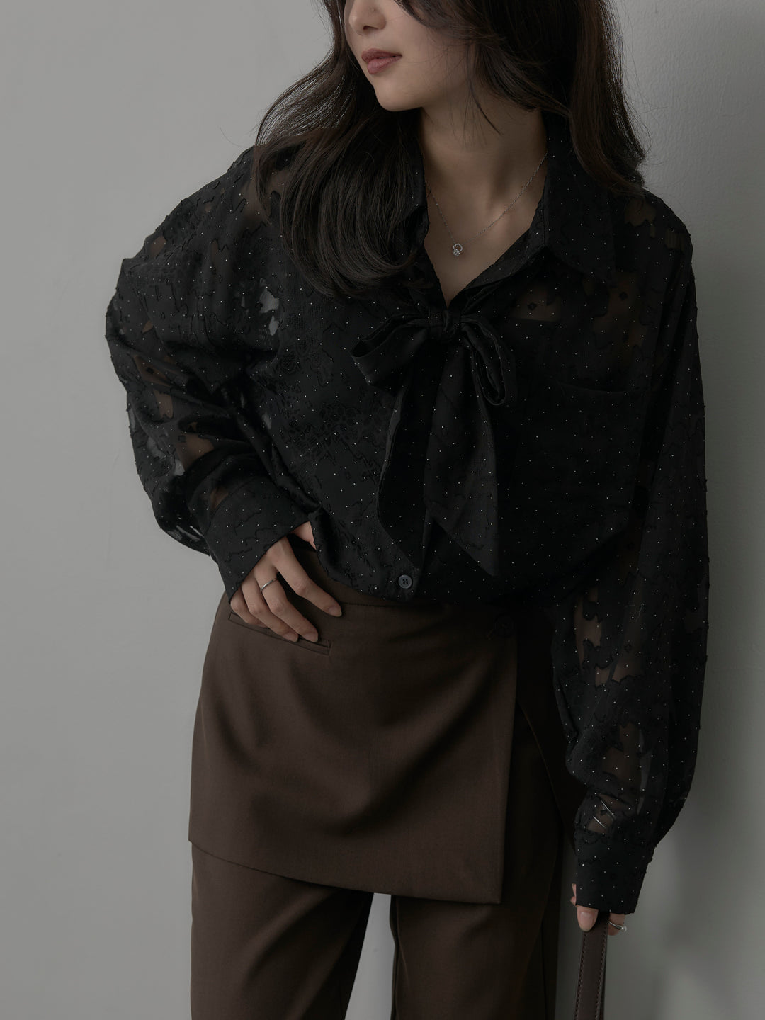 【SET】シアージャガードドットシャツ+ラップワイドパンツ(2set)