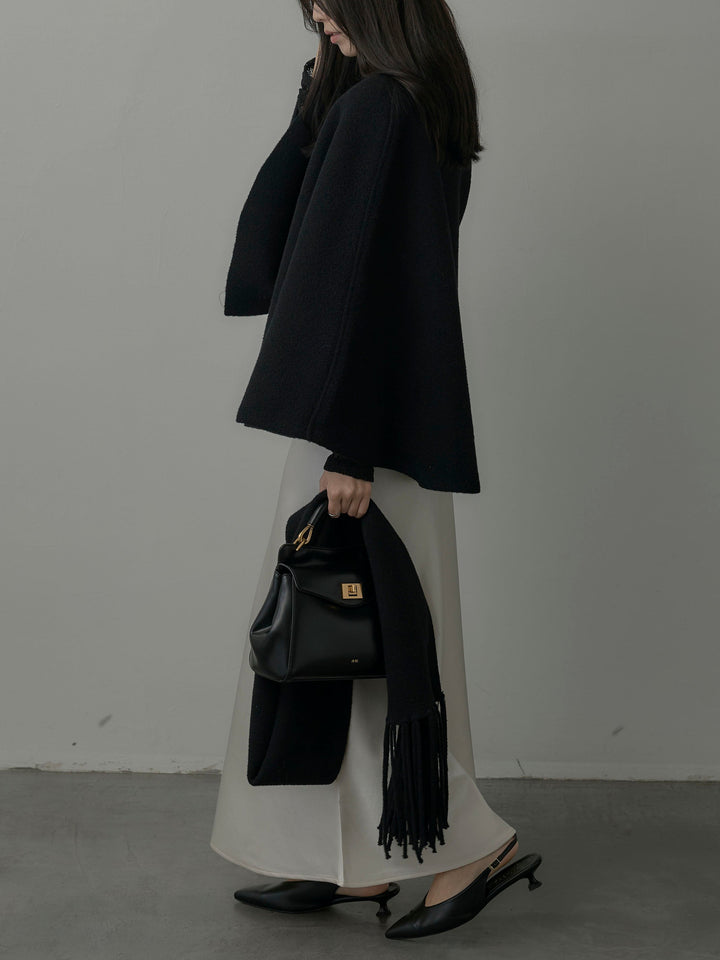 【SET】マフラー付き2WAYケープコート+【インナー付き】シアーレーストップス+ヘビーサテンAラインスカート(3set)