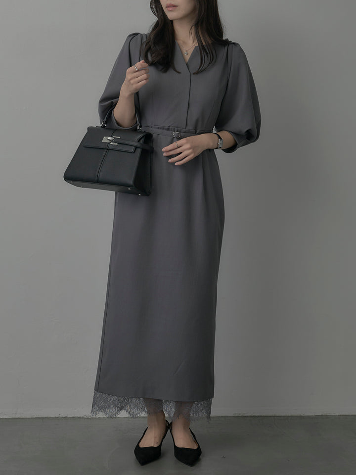 【Essential】裾レースパフスリーブワンピース