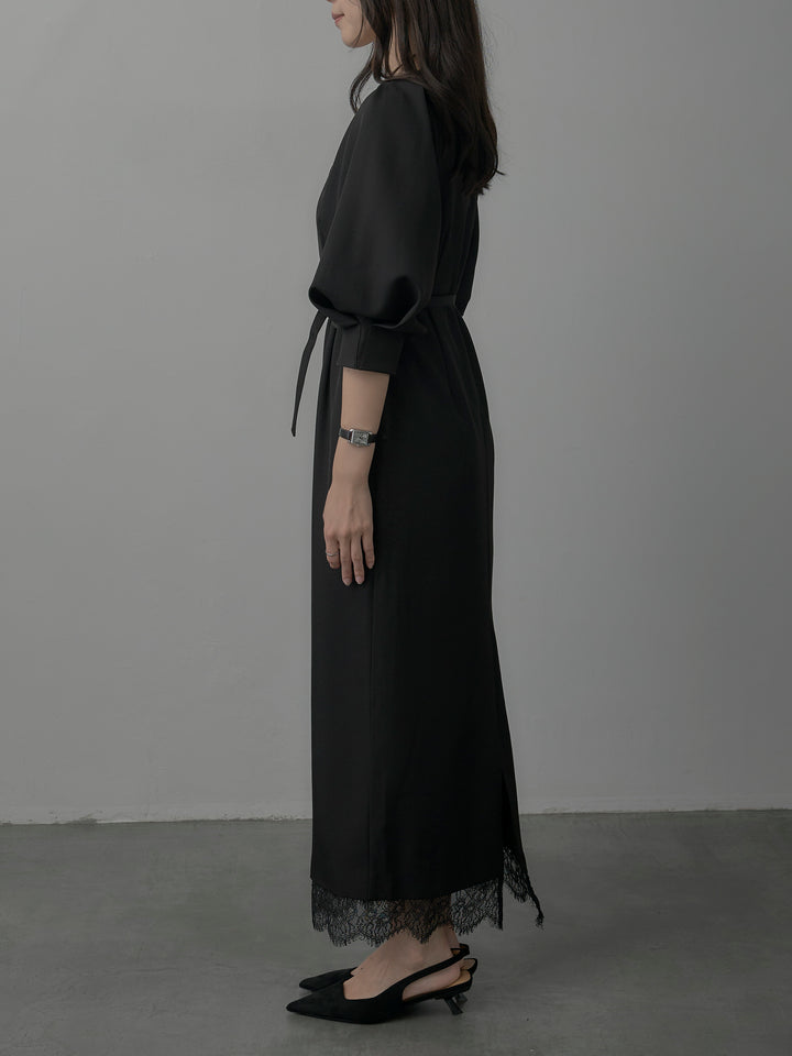 【Essential】裾レースパフスリーブワンピース