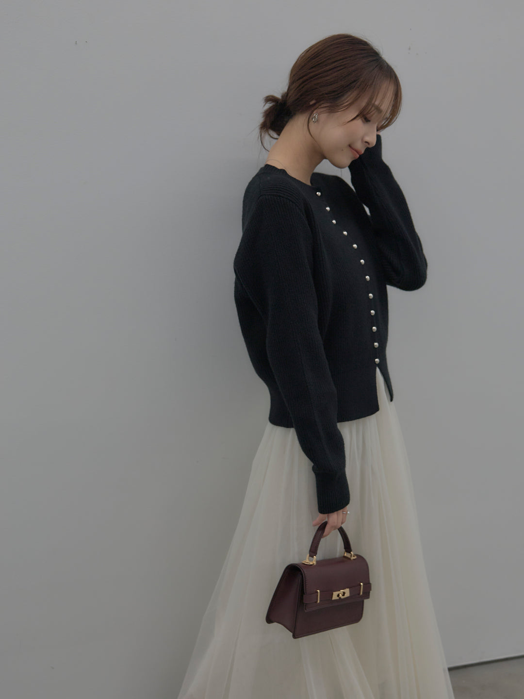 メタルボタンリブニットカーディガン