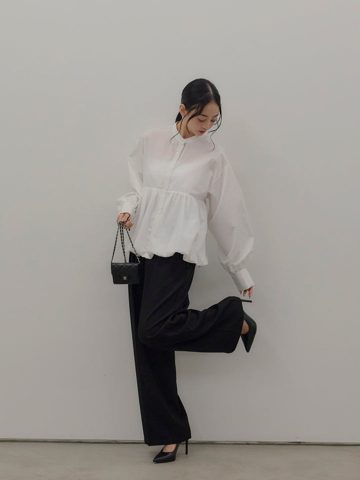 【SET】ブロードバルーンシャツ+ハイウエストセンタープレスワイドパンツ(2set)