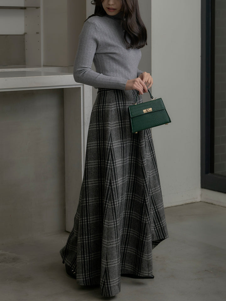【SET】リブニットタートルネック+【Essential】クラシカルチェックウールタッチスカート(2set)