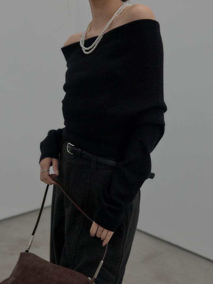 【premium touch】ソフトリブオフショルニットトップス