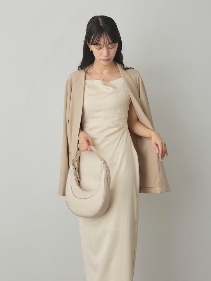 【SET】【Essential】フロントホックノーカラージャケット+【Essential】サテンドレープキャミワンピ(2set)