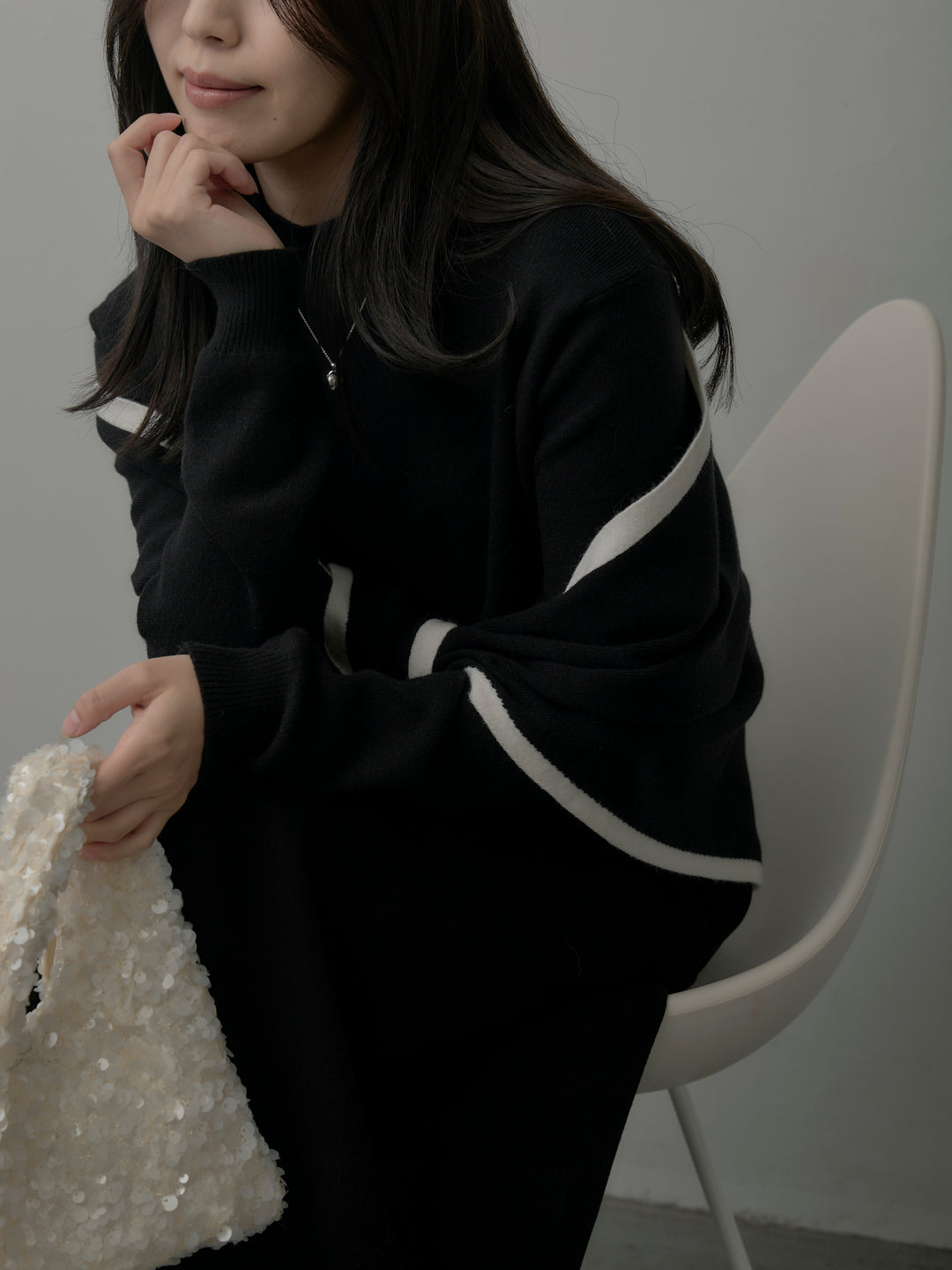 配色スカーフ付きニットトップス