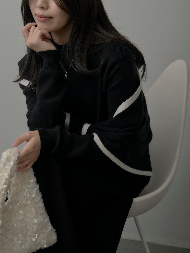配色スカーフ付きニットトップス