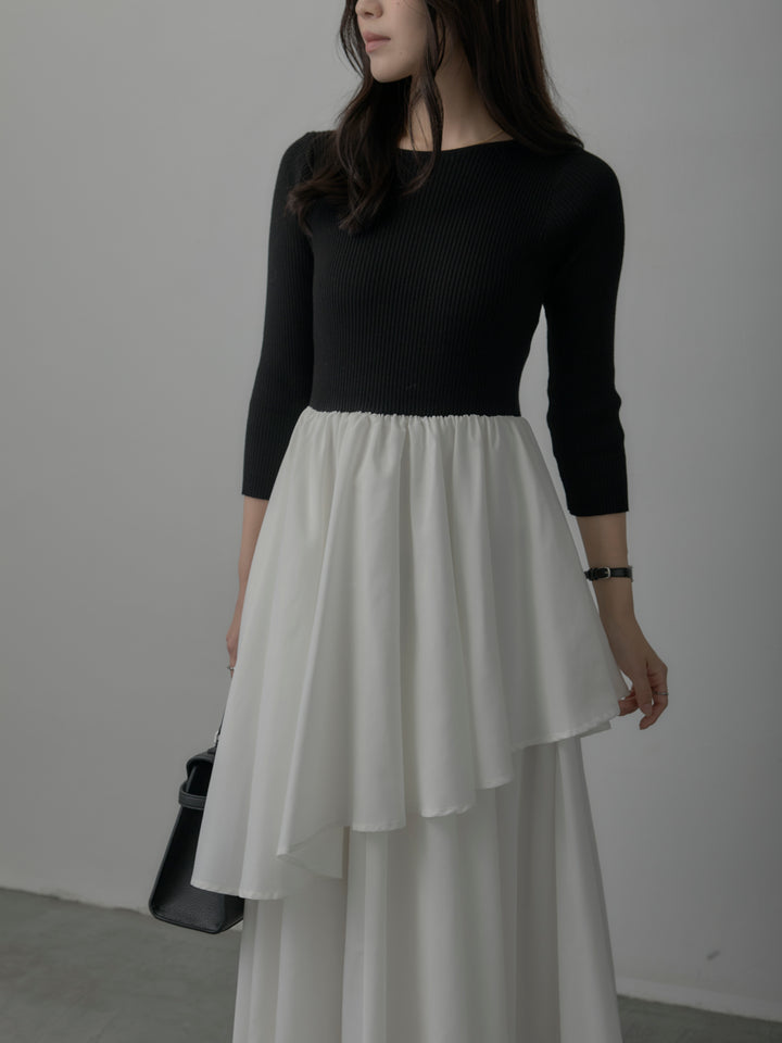 【Essential】7部袖リブドッキングワンピース