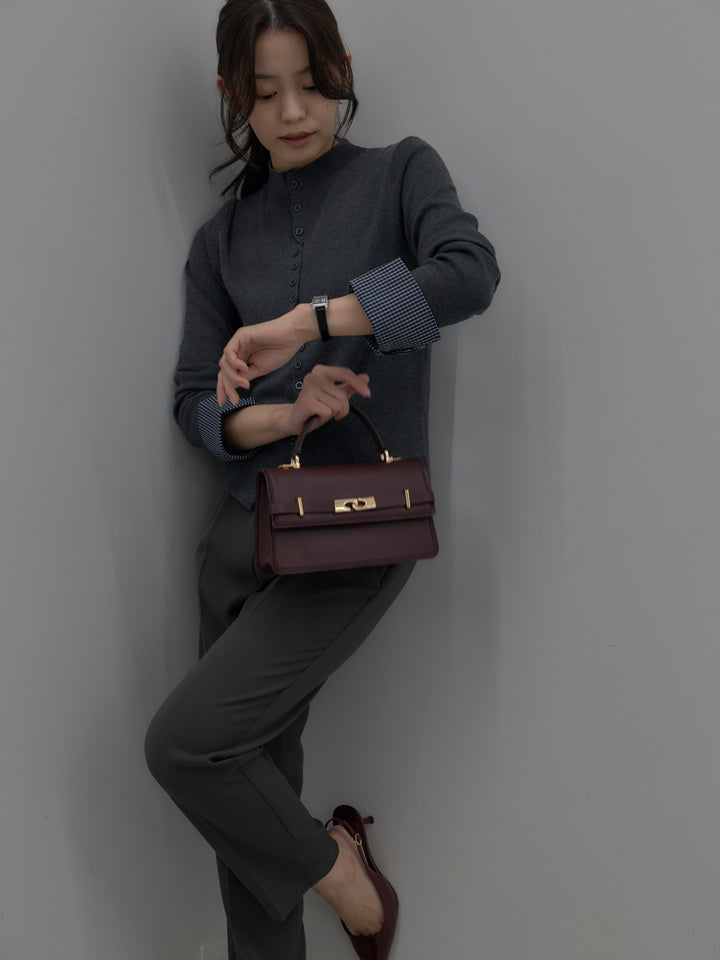 異素材ドッキングデザインボタンニットトップス