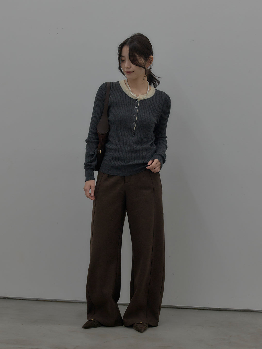 配色ケーブル編みニットトップス