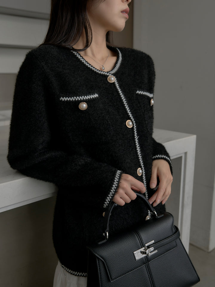 モヘアタッチパールボタンニットカーディガン