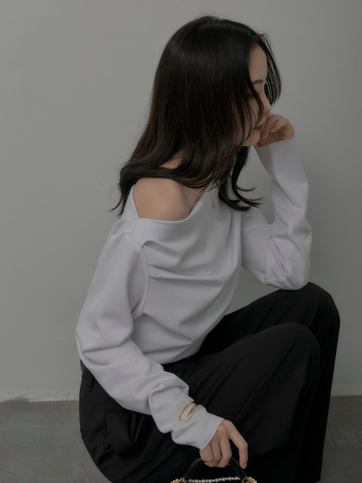 【SET】【Essential】2wayショルダードレープカットトップス+【Essential】３タックスラックス(2set)