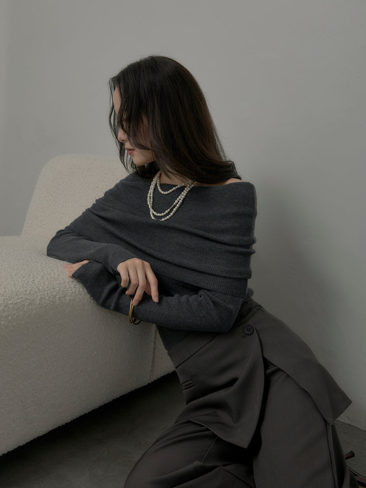 [予約]オフショルリブニットトップス