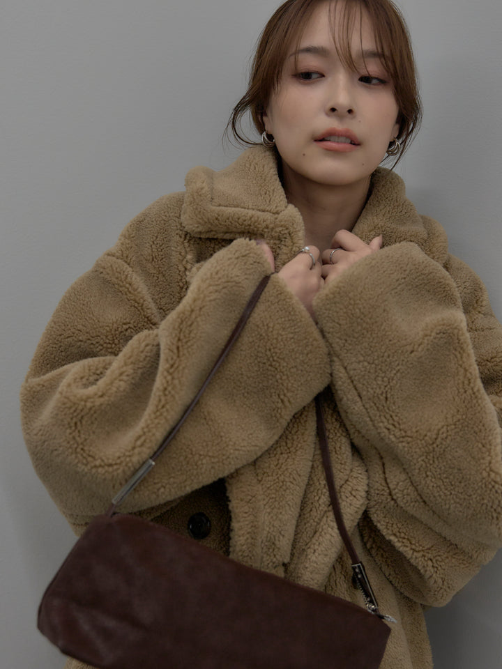 【SET】テディボアロングコート+ベロアバルーンミニスカート(インパン付き)(2set)