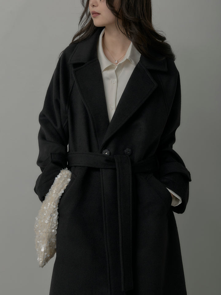 【SET】【Essential】ソフトウールリバートレンチコート+ケープ付きオーバーサテンシャツ+【Essential】３タックスラックス(3set)