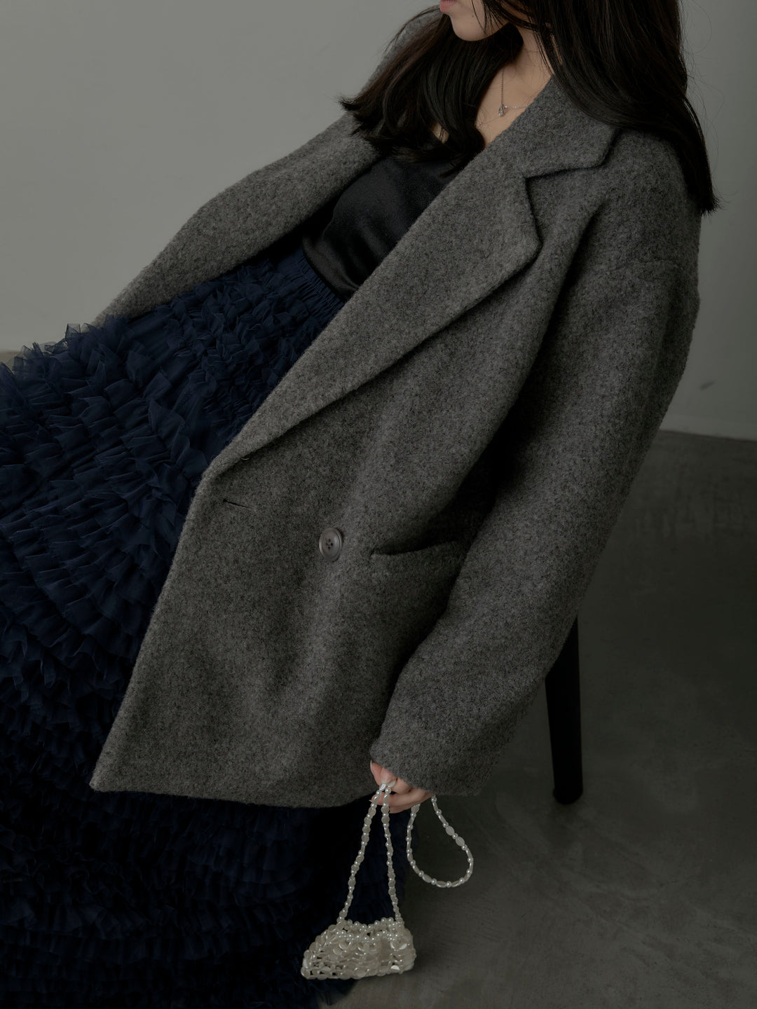 【SET】【Essential】オーバーサイズジャケットコート+ドラマチックフリルチュールスカート(2set)