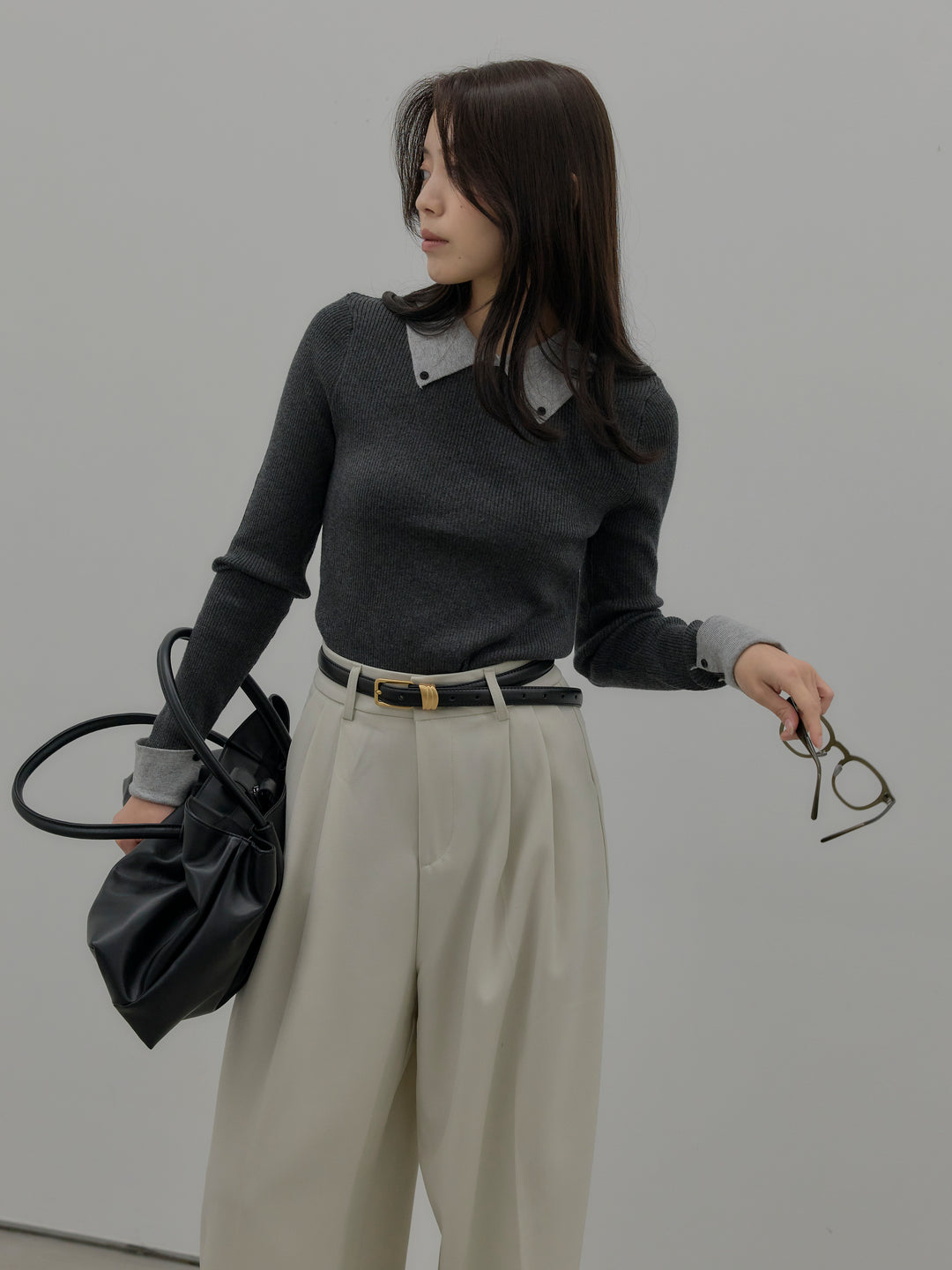 配色カフスニットポロ