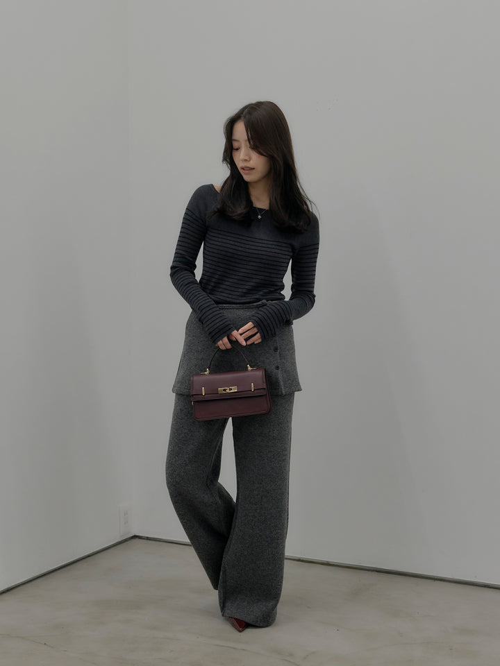 【SET】ハーフボーダーニットトップス+ミックスヤーンニットラップパンツ(2set)