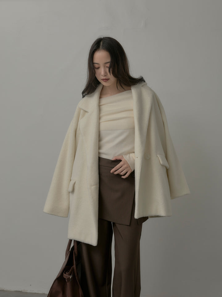 【SET】【Essential】オーバーサイズジャケットコート+オフショルリブニットトップス+ラップワイドパンツ(3set)