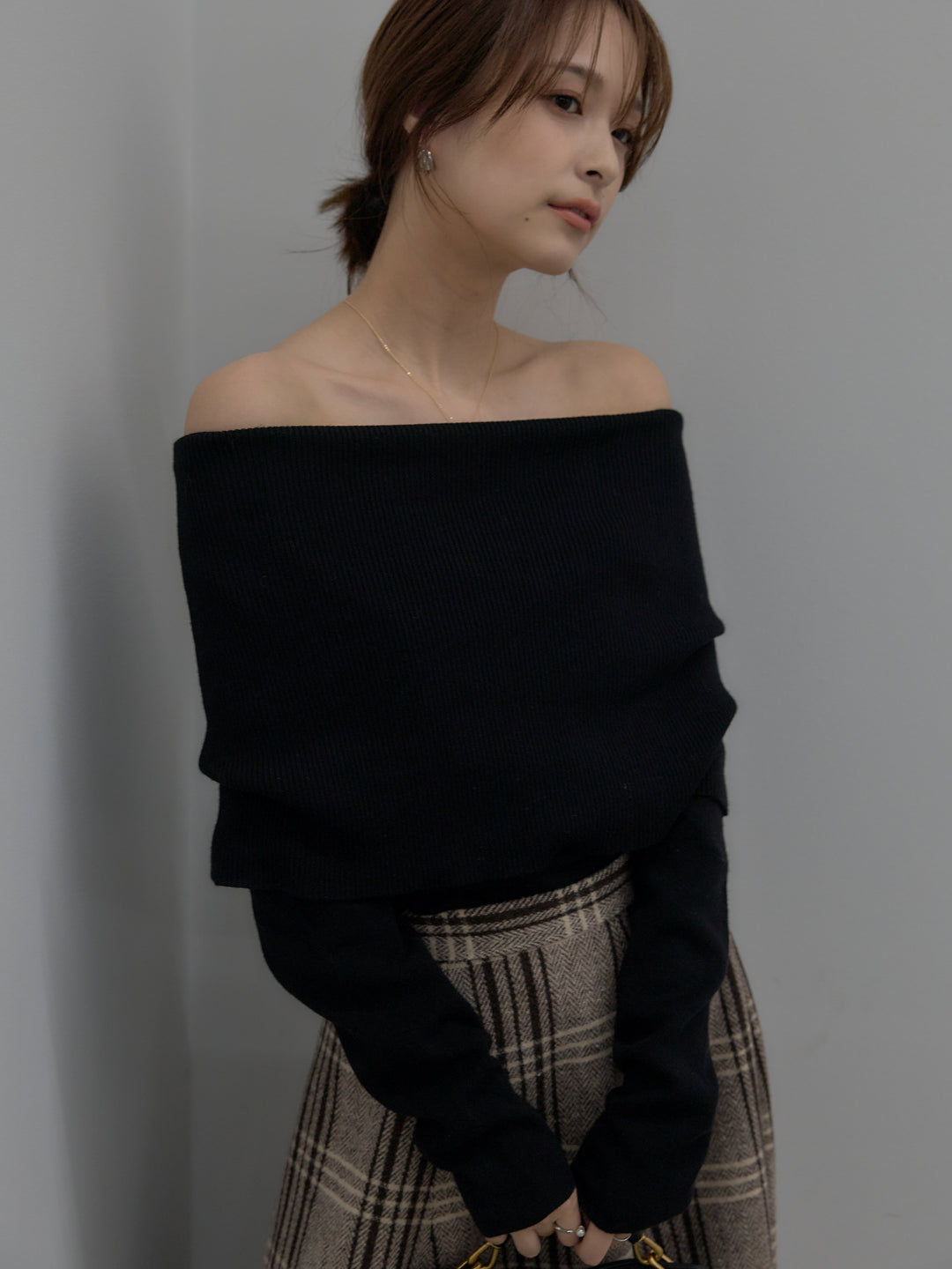 【premium touch】ソフトリブオフショルニットトップス