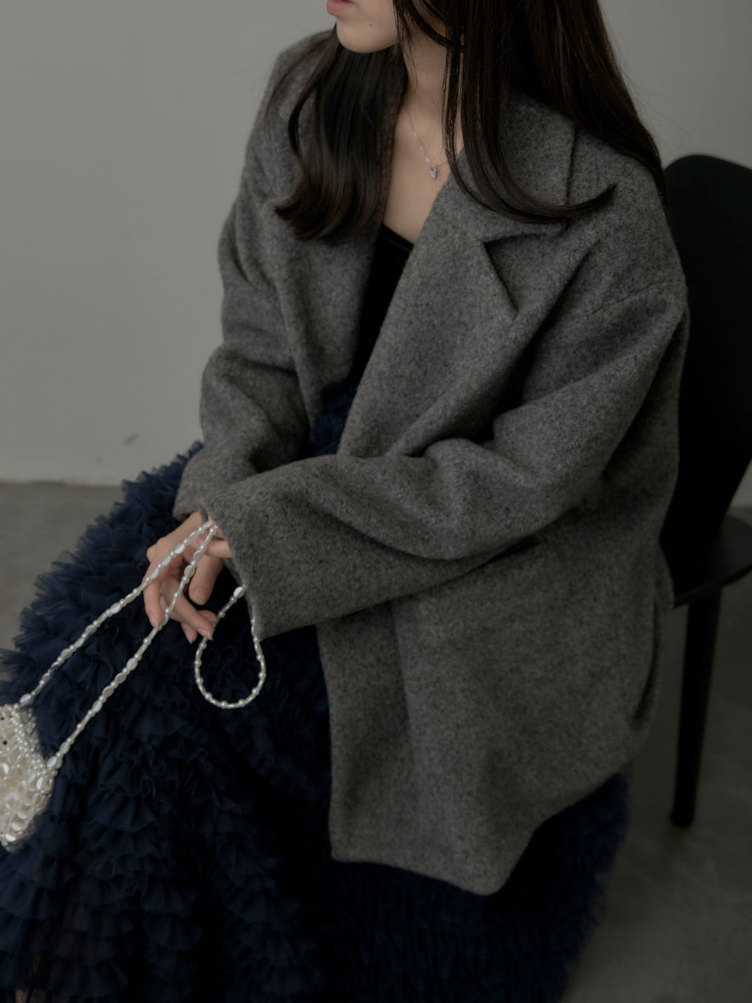 【SET】【Essential】オーバーサイズジャケットコート+ドラマチックフリルチュールスカート(2set)