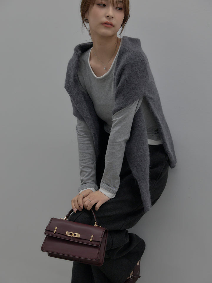 【SET】バイカラーレイヤードカットソー+カーブデザインスウェットライクパンツ(2set)