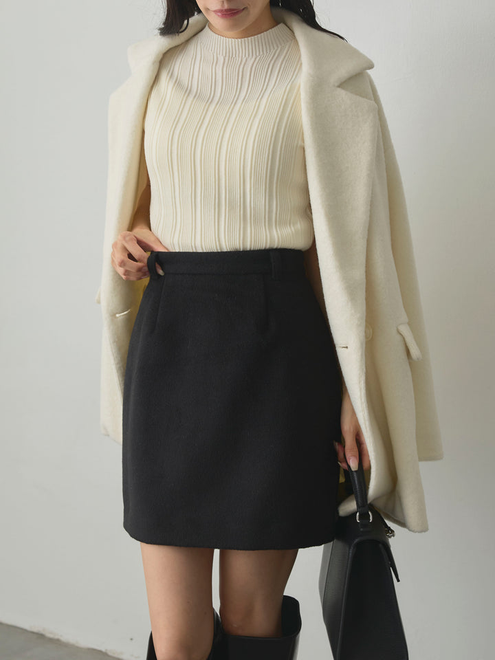 【SET】【Essential】オーバーサイズジャケットコート+プチハイネックリブニットタンク+【Essential】ウールタッチミニスカート(3set)