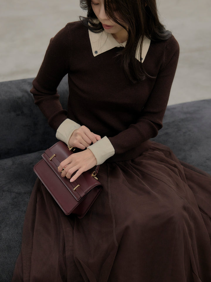 【SET】配色カフスニットポロ+ボリュームチュールスカート(2set)