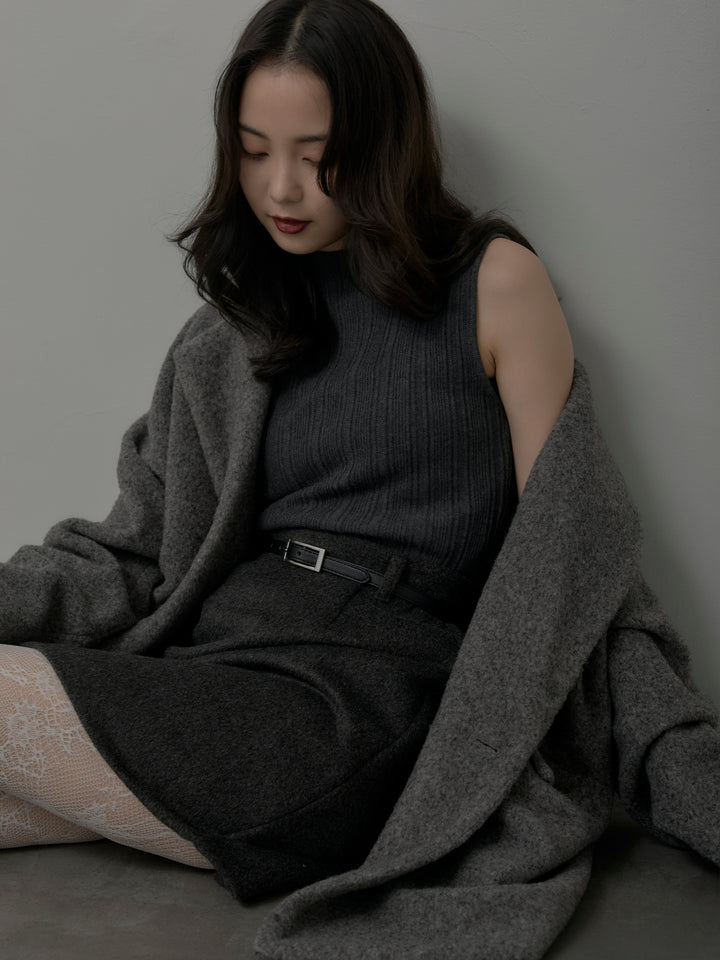 【SET】【Essential】オーバーサイズジャケットコート+プチハイネックリブニットタンク+【Essential】ウールタッチミニスカート(3set)