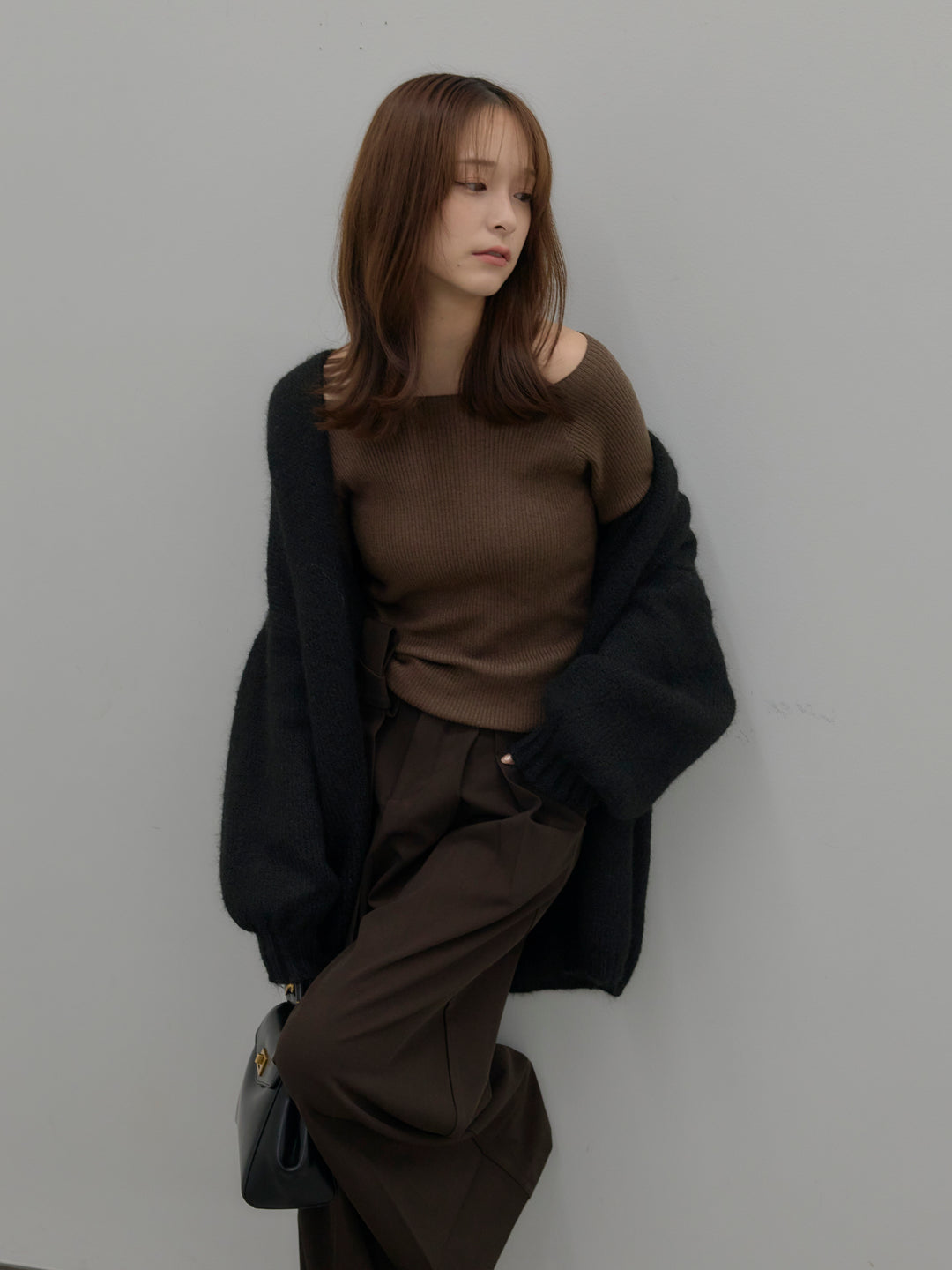 【SET】スクエアネックリブニット+ウエストリボンワイドパンツ(2set)