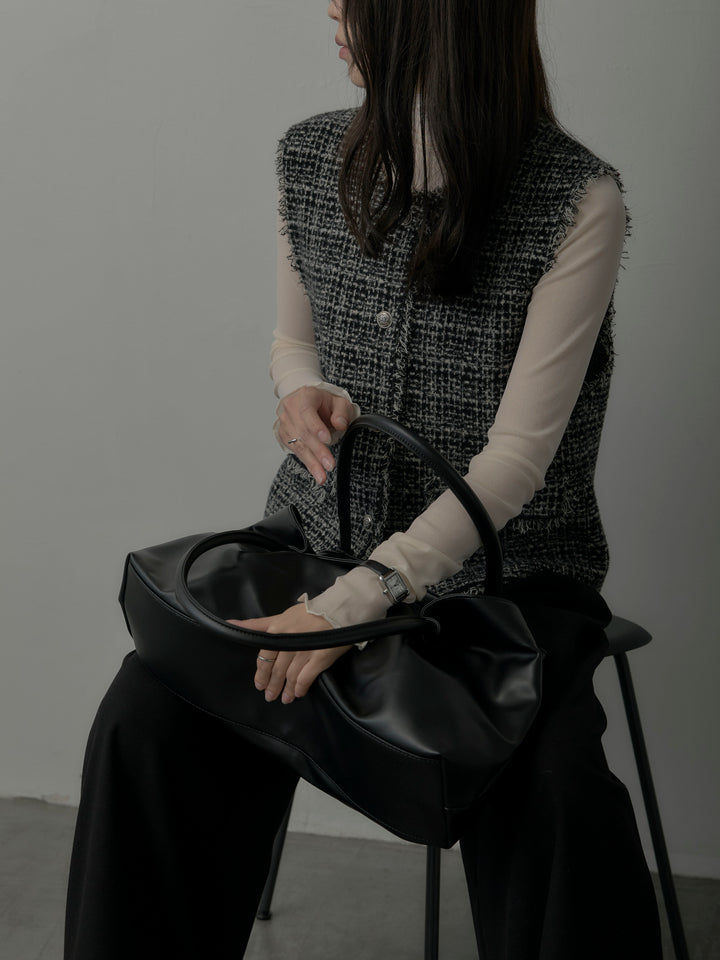 【SET】ツイードフリンジベスト+メロウフリルシアートップス+【ロープベルト付属】ウールタッチワイドパンツ(3set)