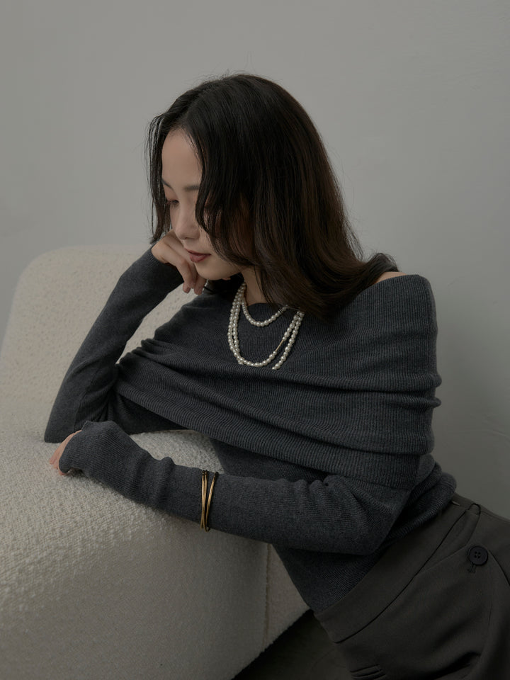 [予約]オフショルリブニットトップス