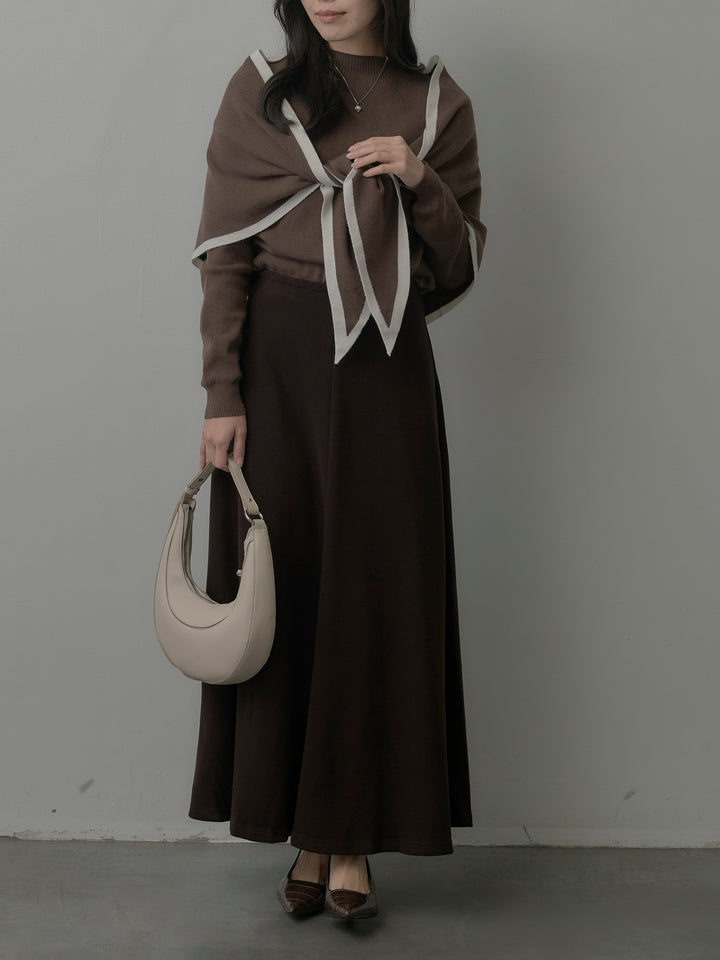 【SET】配色スカーフ付きニットトップス+リラクシーフレアロングスカート(2set)