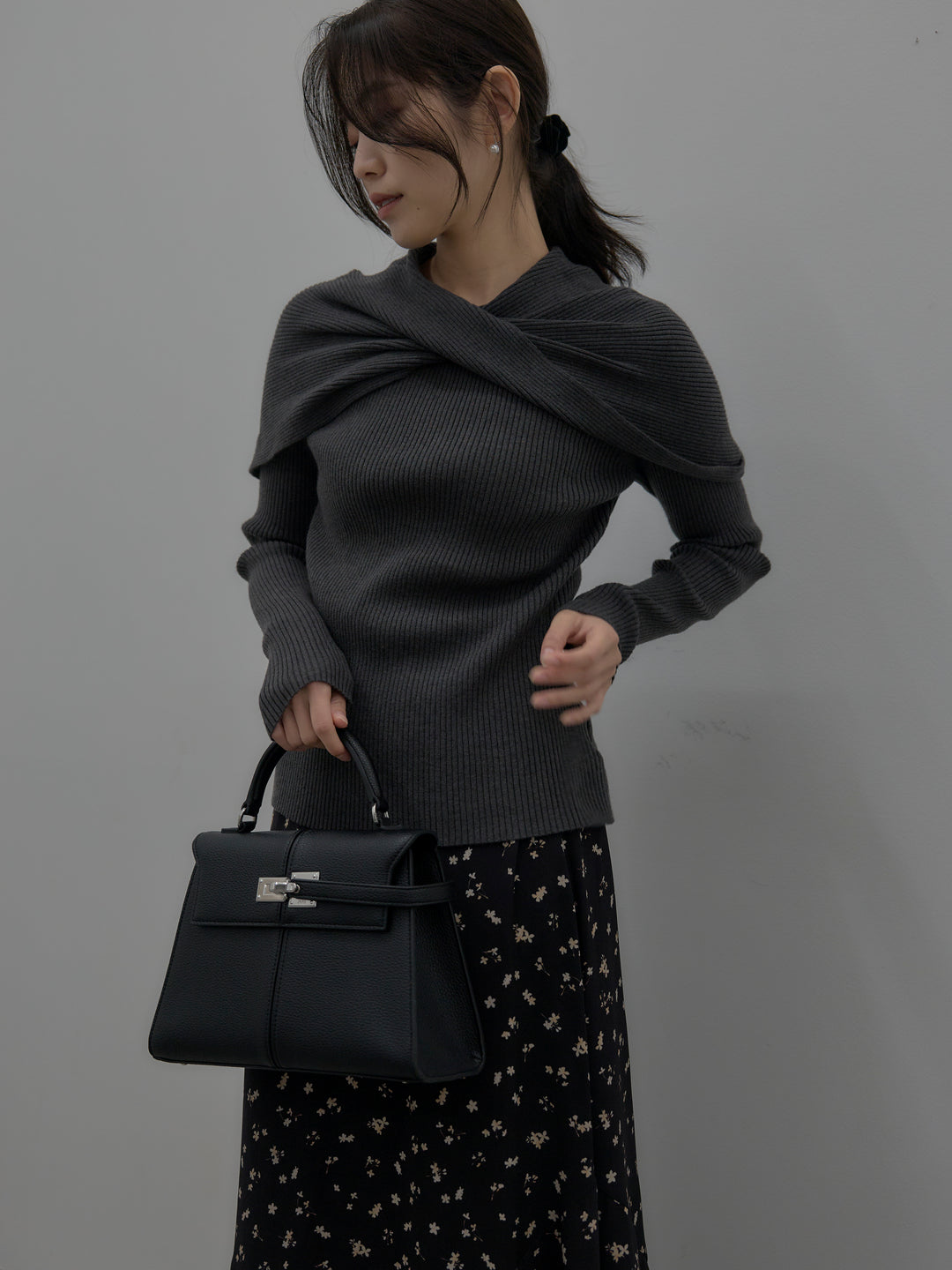 ケープライクデザインリブニットトップス