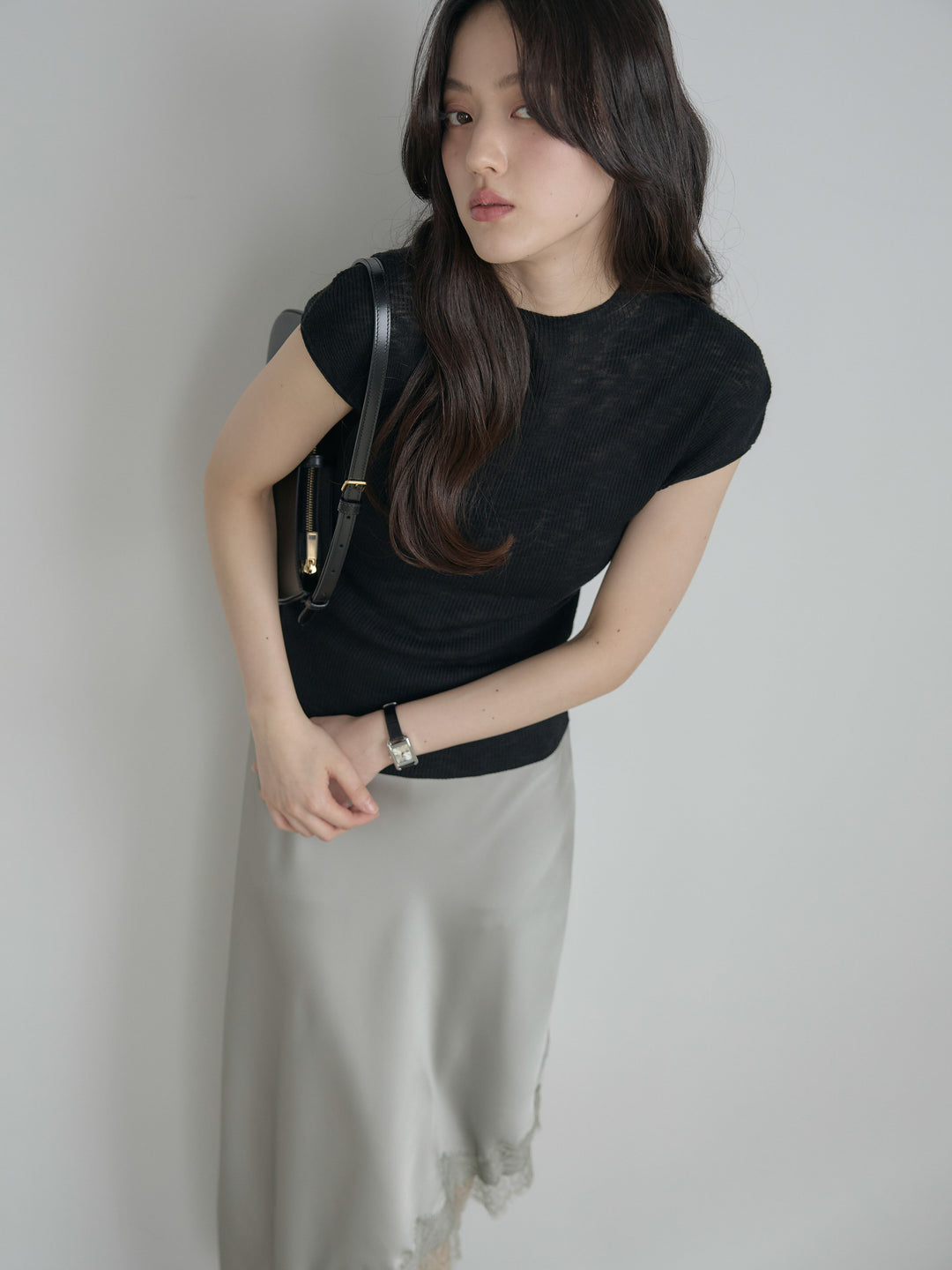 プチハイネックフレンチスリーブカットソー