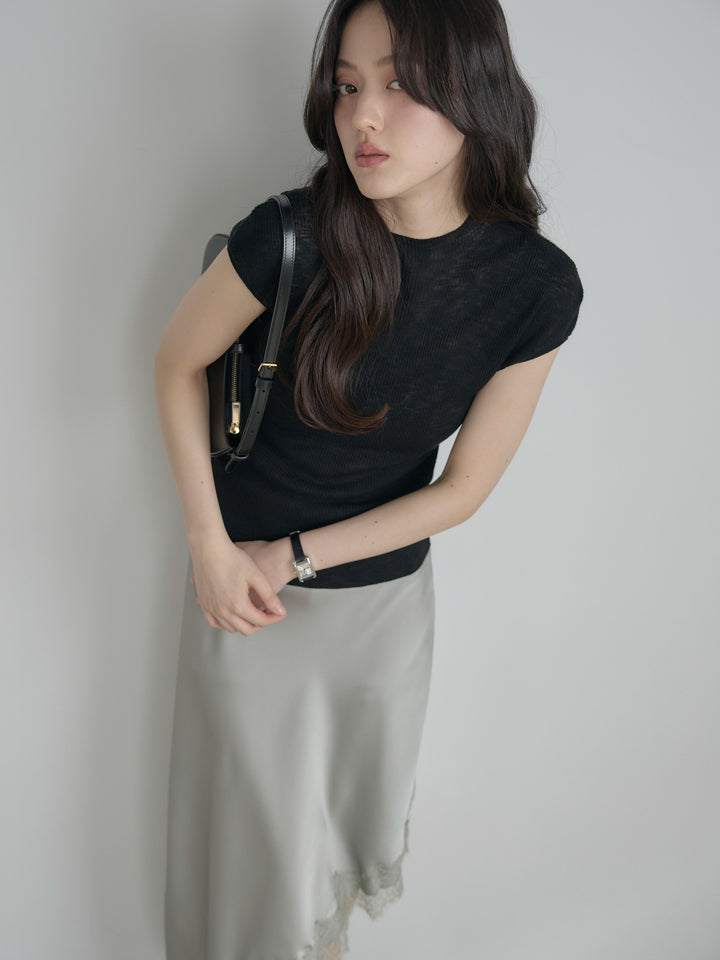 プチハイネックフレンチスリーブカットソー