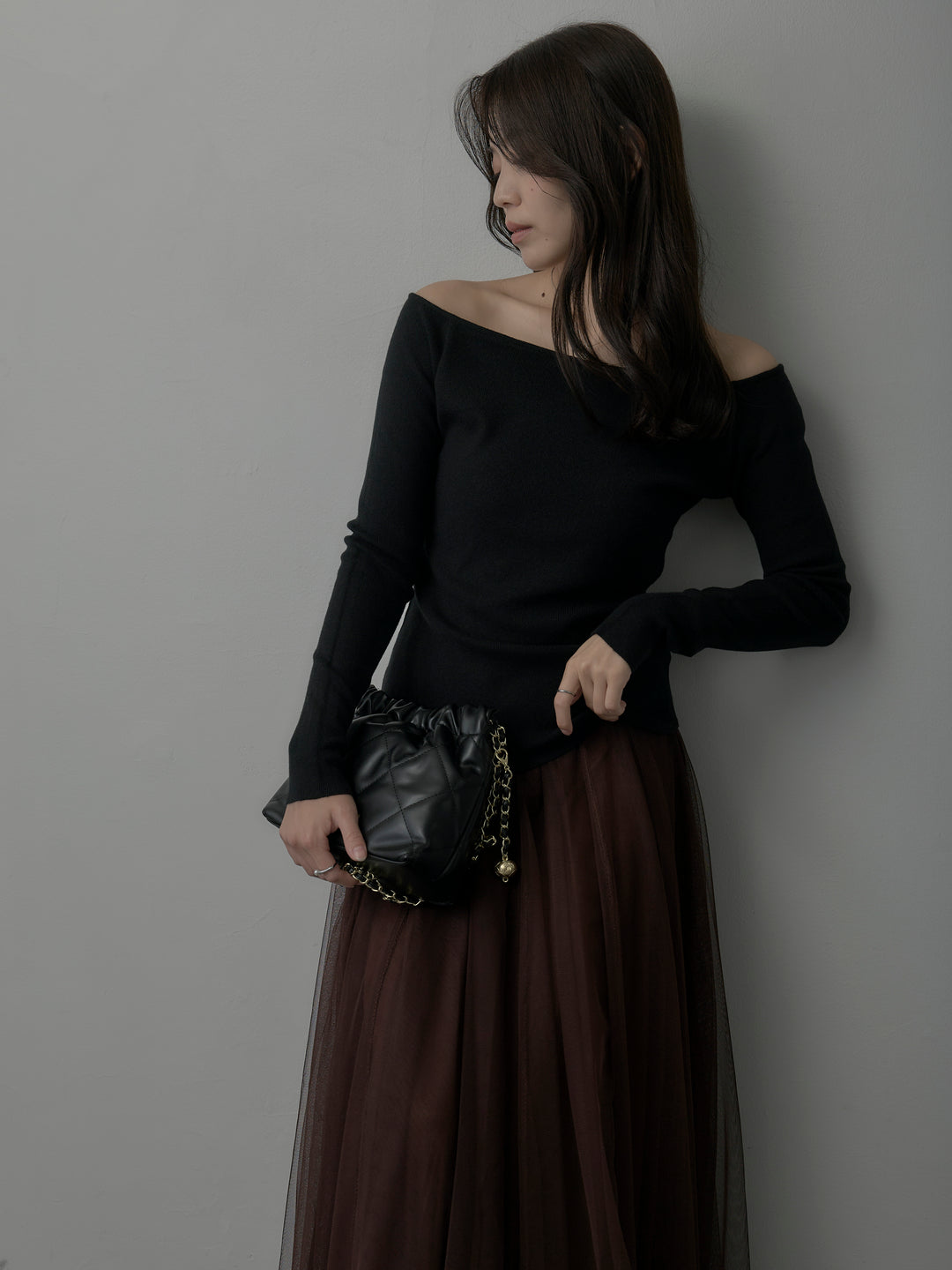 2wayリブニットポンチョトップス