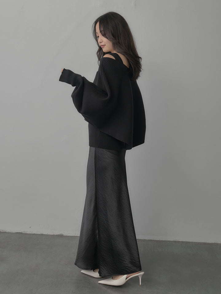 【SET】タンク付きクロスデザインニットプルオーバー+ナローAラインサテンスカート(2set)