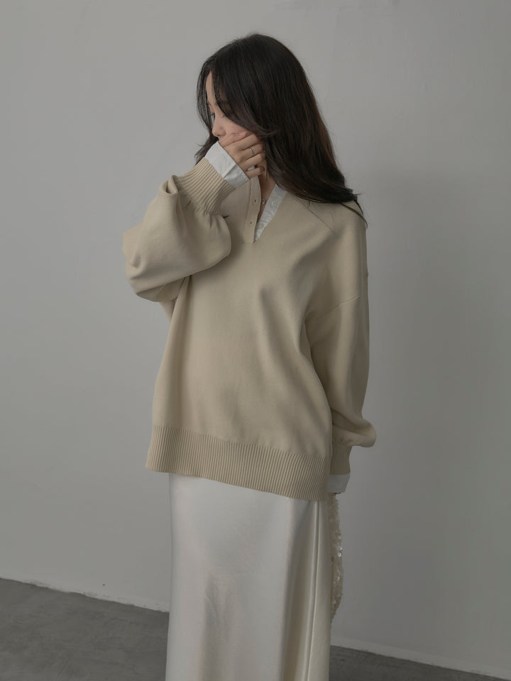 【SET】襟付きポロトップス+ナローAラインサテンスカート(2set)