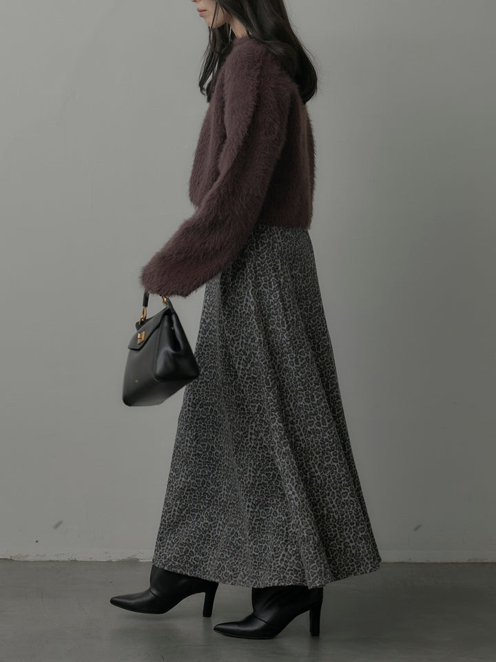 レオパードウールタッチフレアスカート