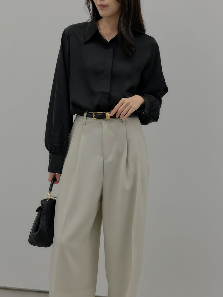 比翼仕立てサテンシャツ