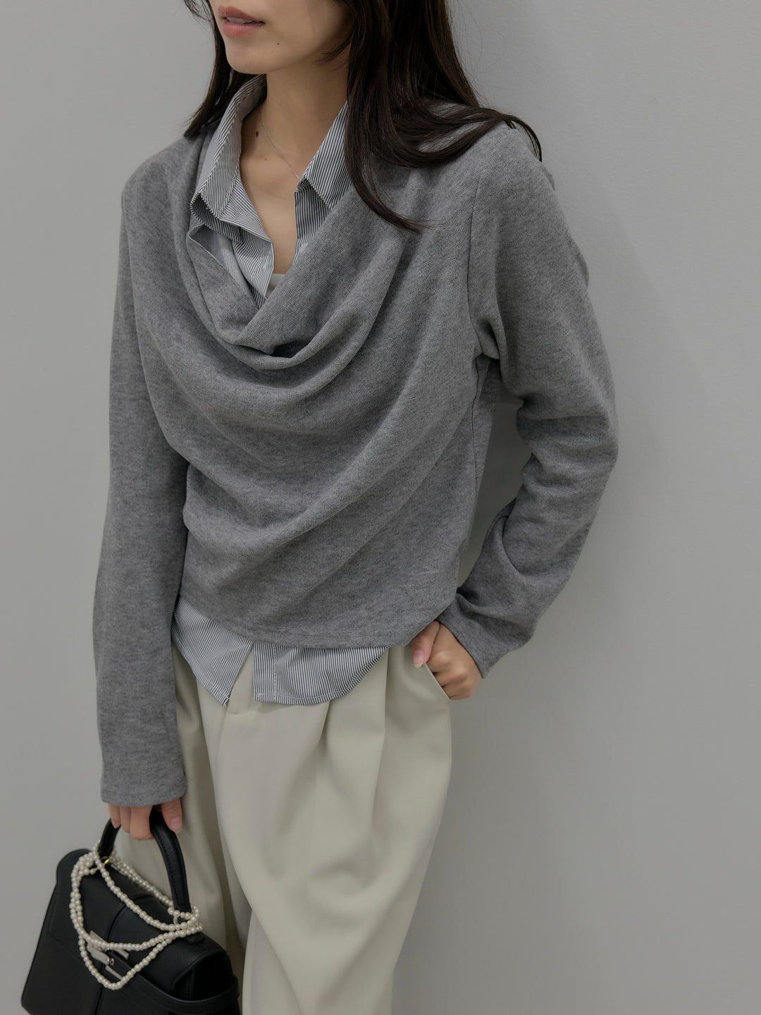 【SET】シャツレイヤードドレープニットトップス+シャツレイヤードドレープニットトップス(2set)