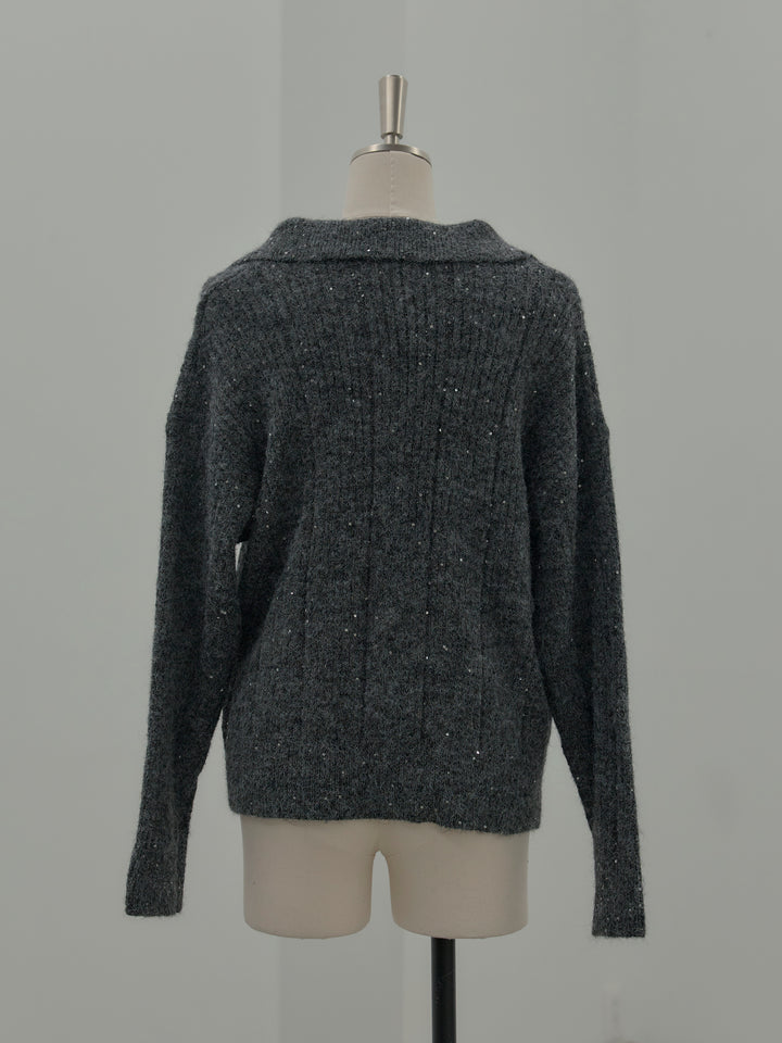 スパンコールスキッパーニットトップス