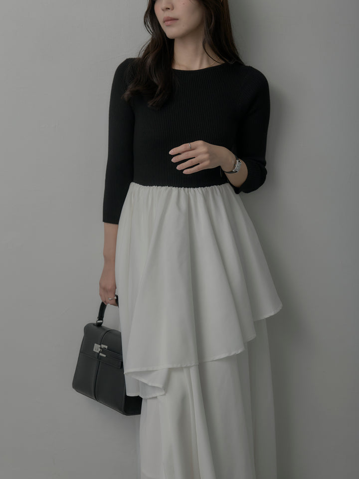 【Essential】7部袖リブドッキングワンピース