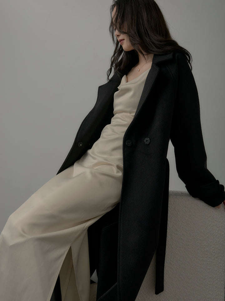 【SET】【Essential】ソフトウールリバートレンチコート+【Essential】サテンドレープキャミワンピ(2set)