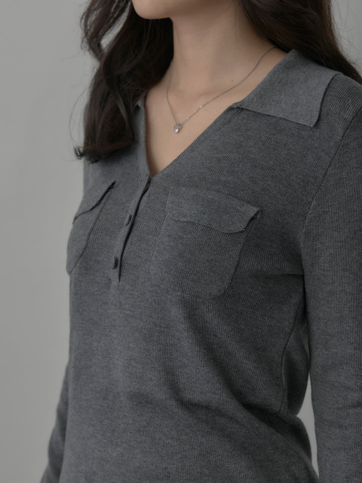 [予約]ポケットデザインリブニットトップス