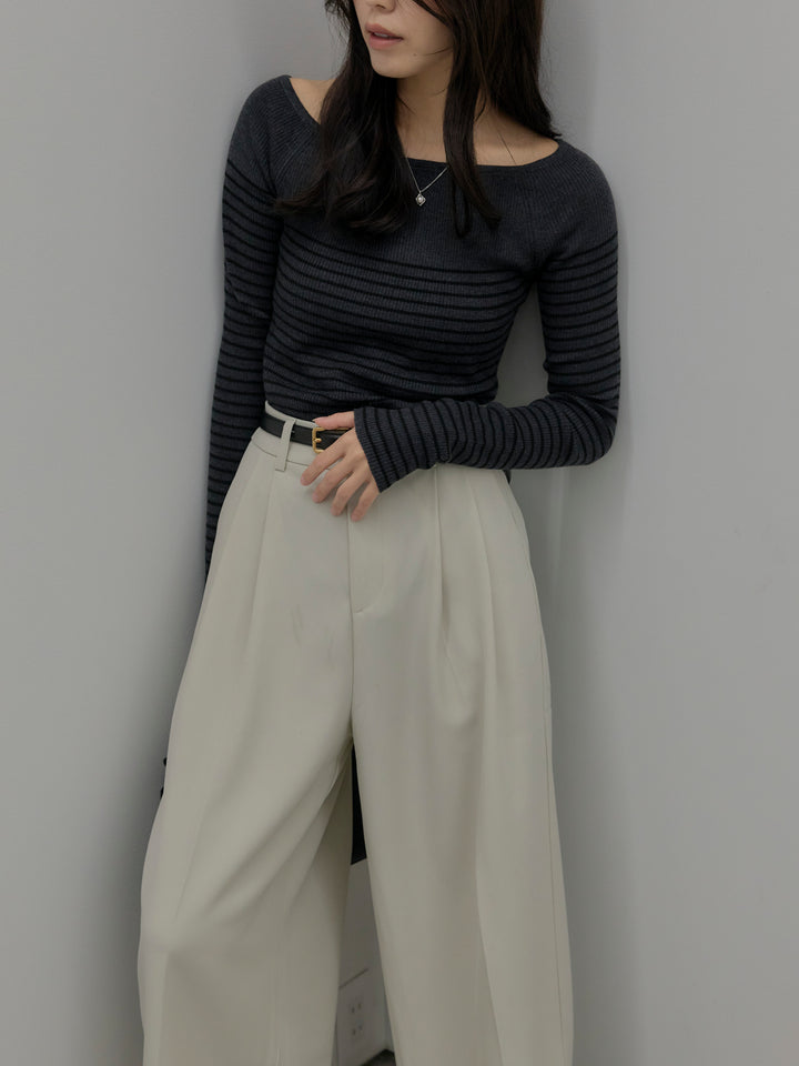 ハーフボーダーニットトップス