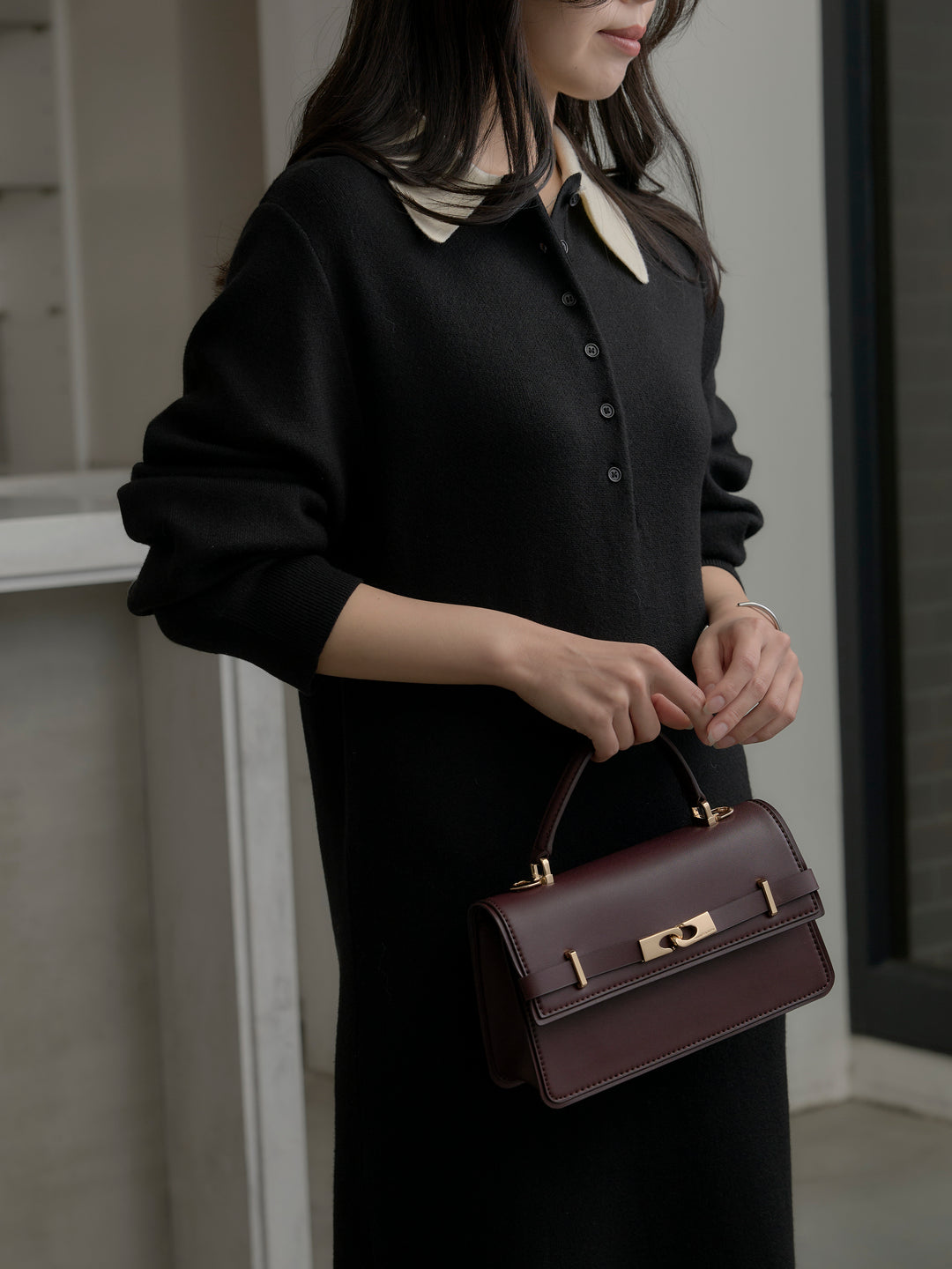 配色ポロニットワンピース