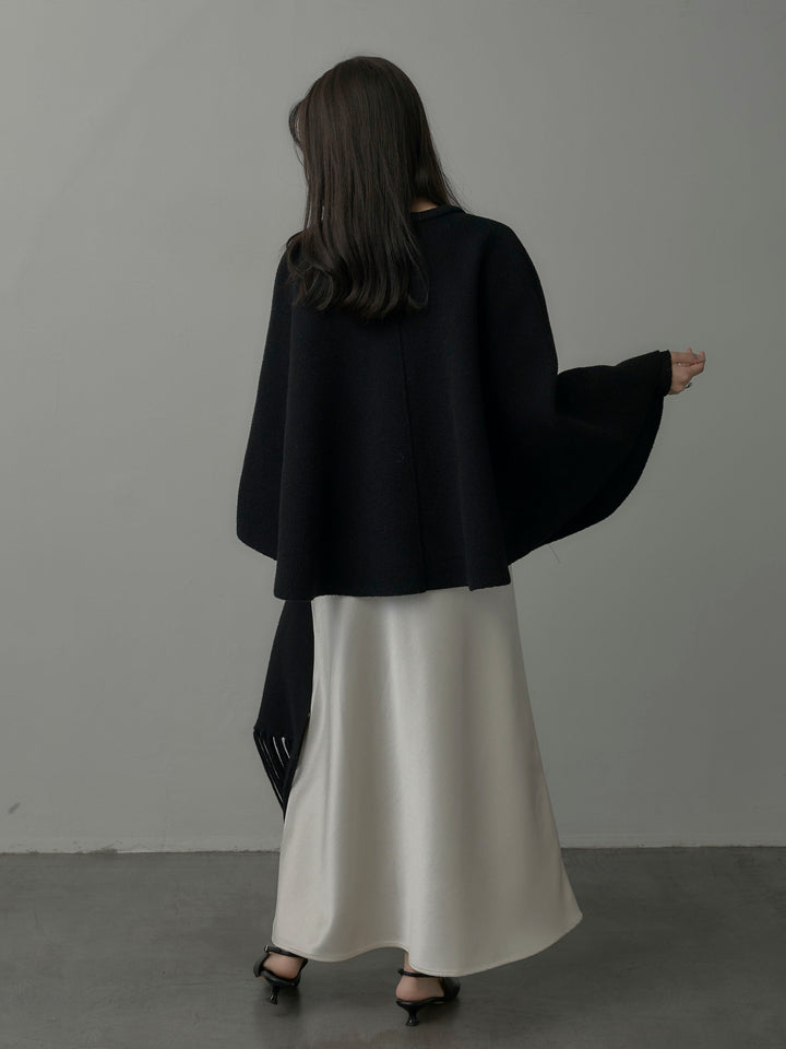 【SET】マフラー付き2WAYケープコート+【インナー付き】シアーレーストップス+ヘビーサテンAラインスカート(3set)